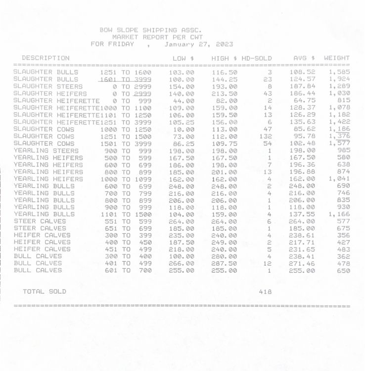 Market Report: Bowslope Cattle Auctions